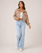 Women's Brown Corduroy Jacket – Cropped Button-Up Style