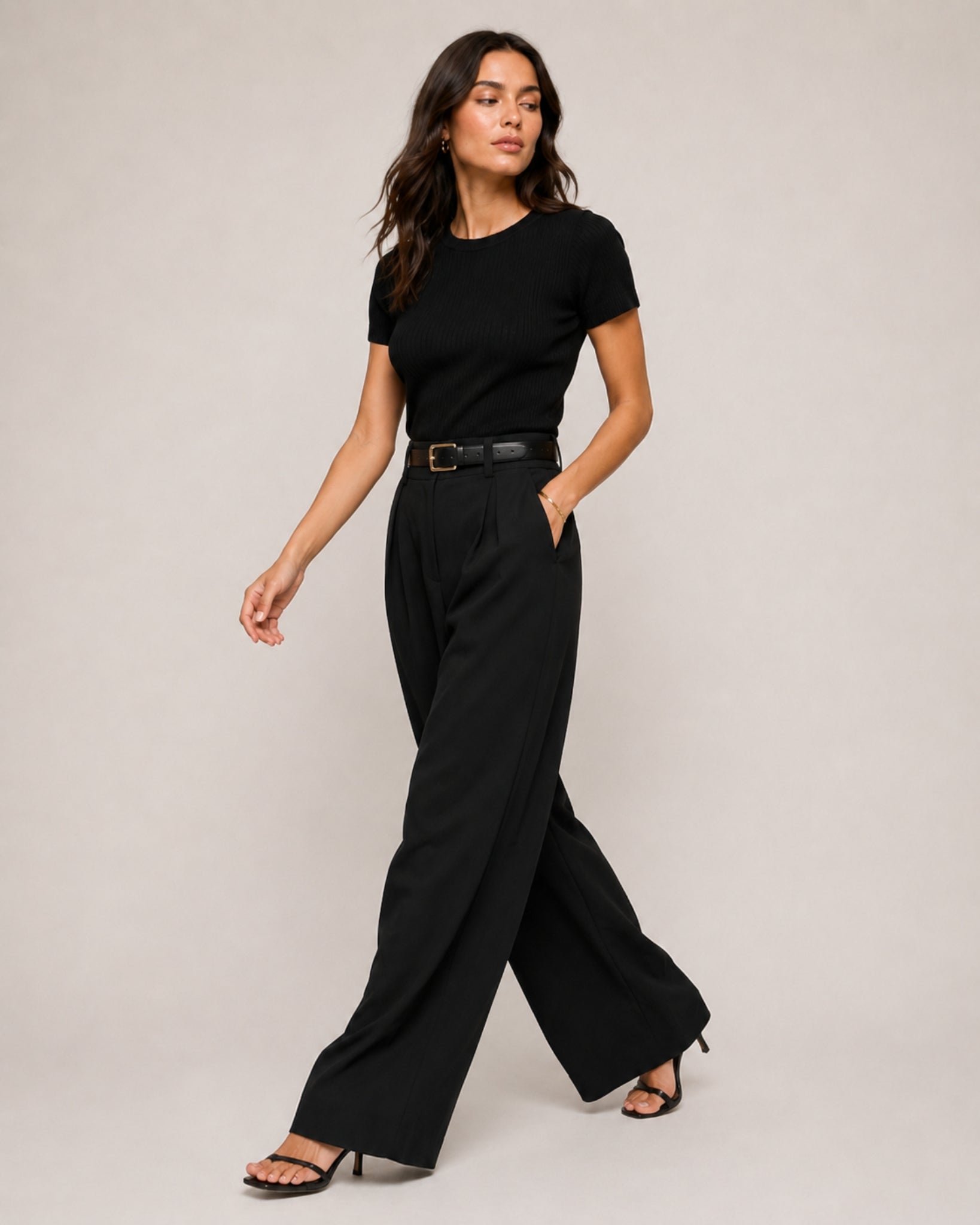 Women's High-Waisted Wide-Leg Tailored Trousers with Front Pleats