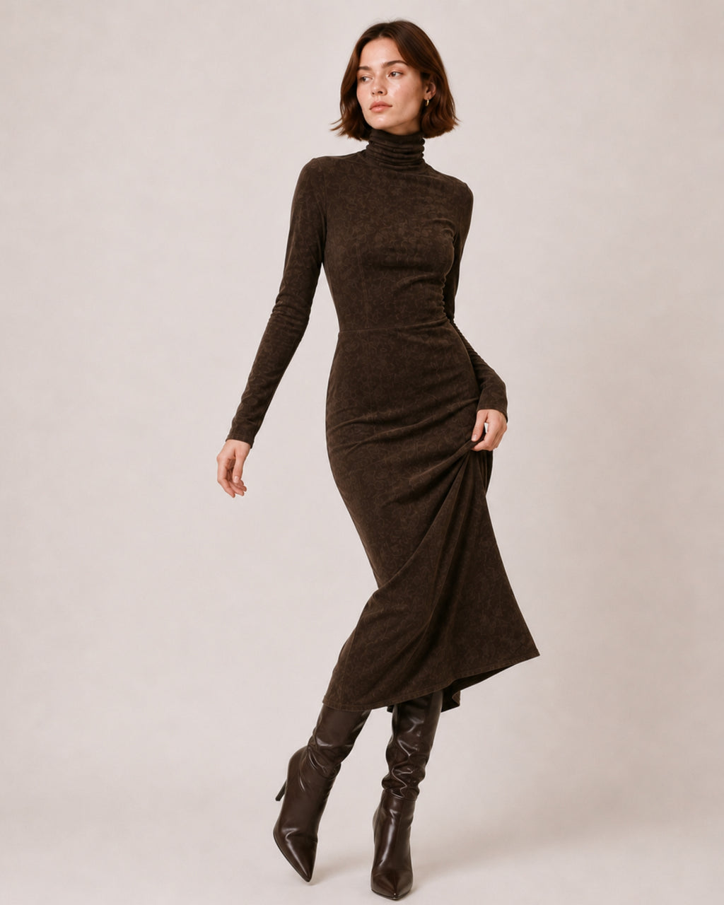 Women's Faux Suede Midi Dress – Long Sleeve