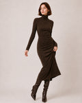 Women's Faux Suede Midi Dress – Long Sleeve