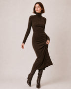 Women's Faux Suede Midi Dress – Long Sleeve