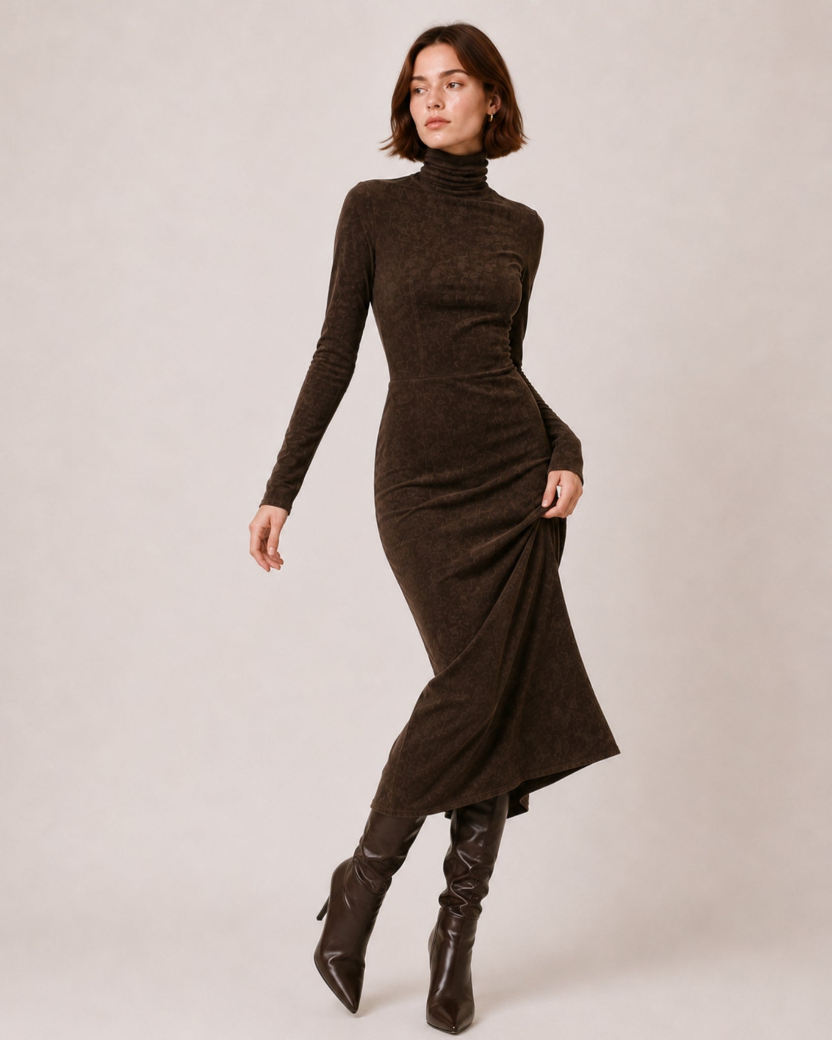 Women's Faux Suede Midi Dress – Long Sleeve