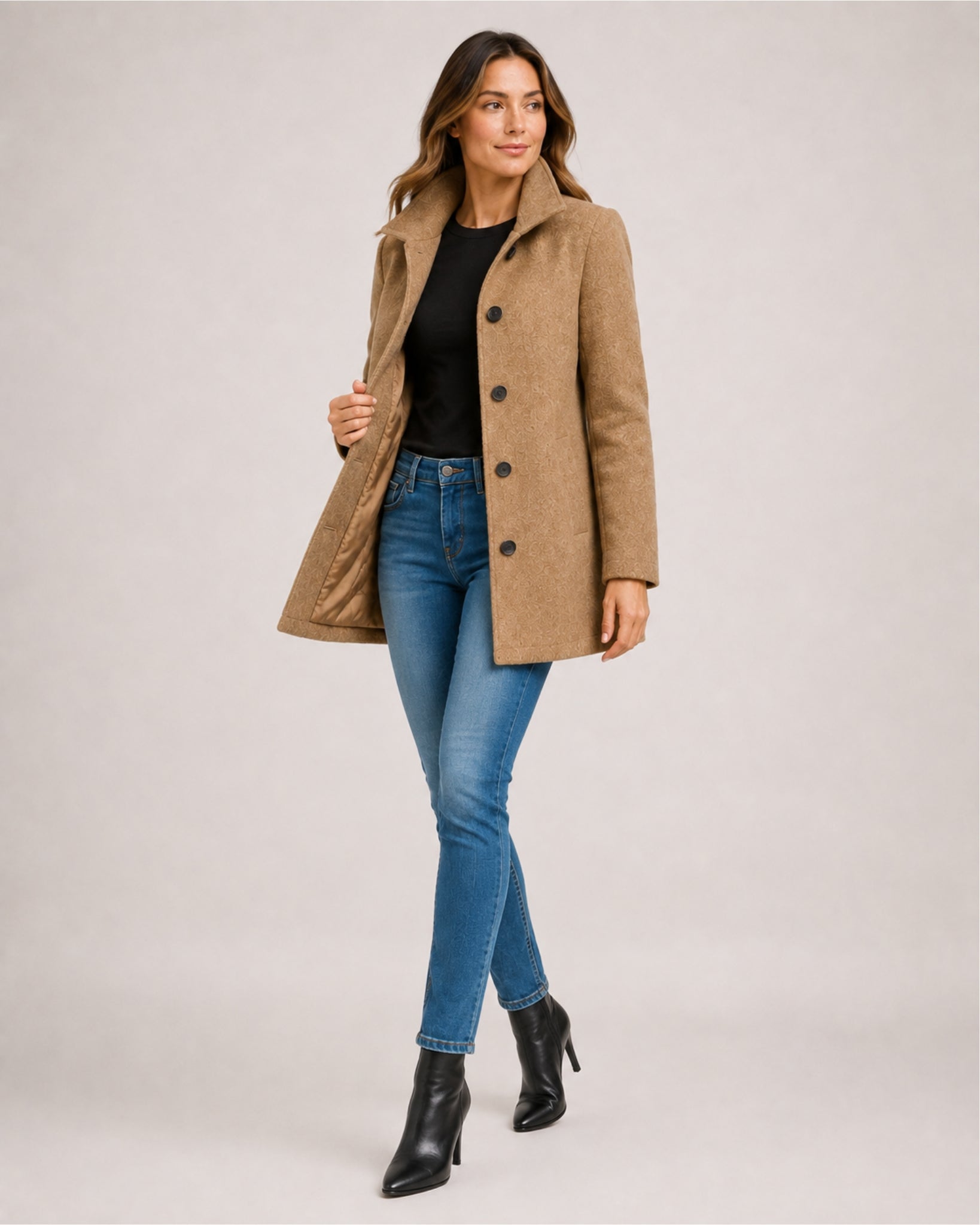 Women's Single-Breasted Mid-Length Coat with Pockets