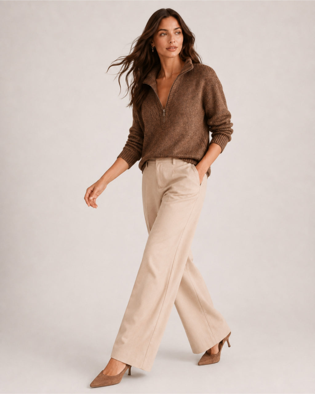 Women's Quarter-Zip Knitted Jumper with Relaxed Fit