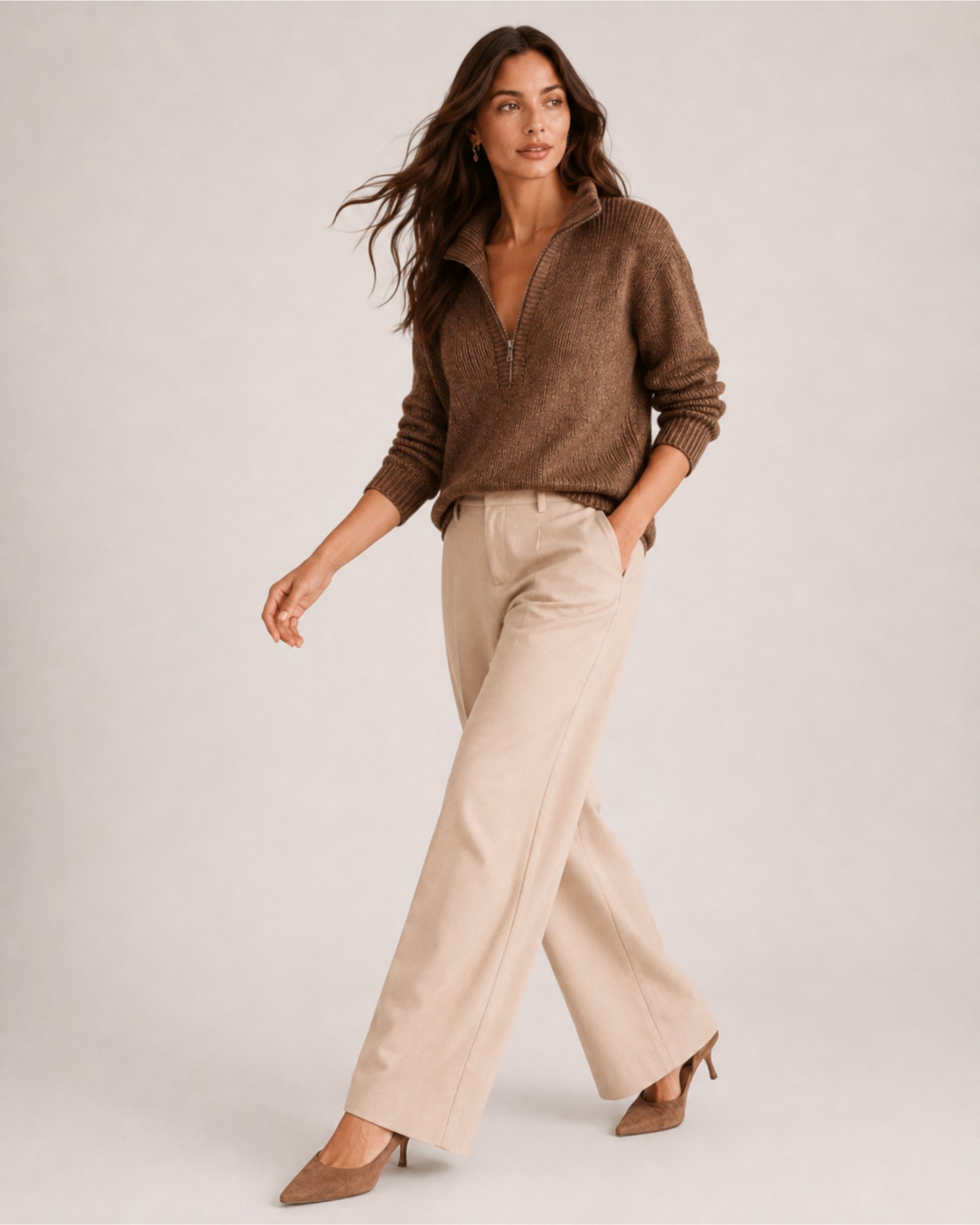 Women's Quarter-Zip Knitted Jumper with Relaxed Fit