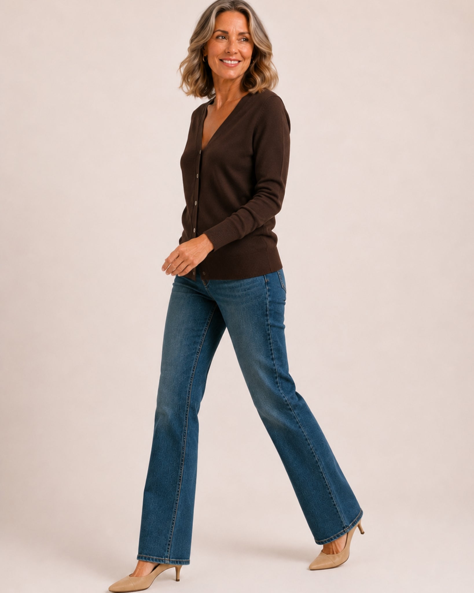 Women's Black V-Neck Button-Up Cardigan