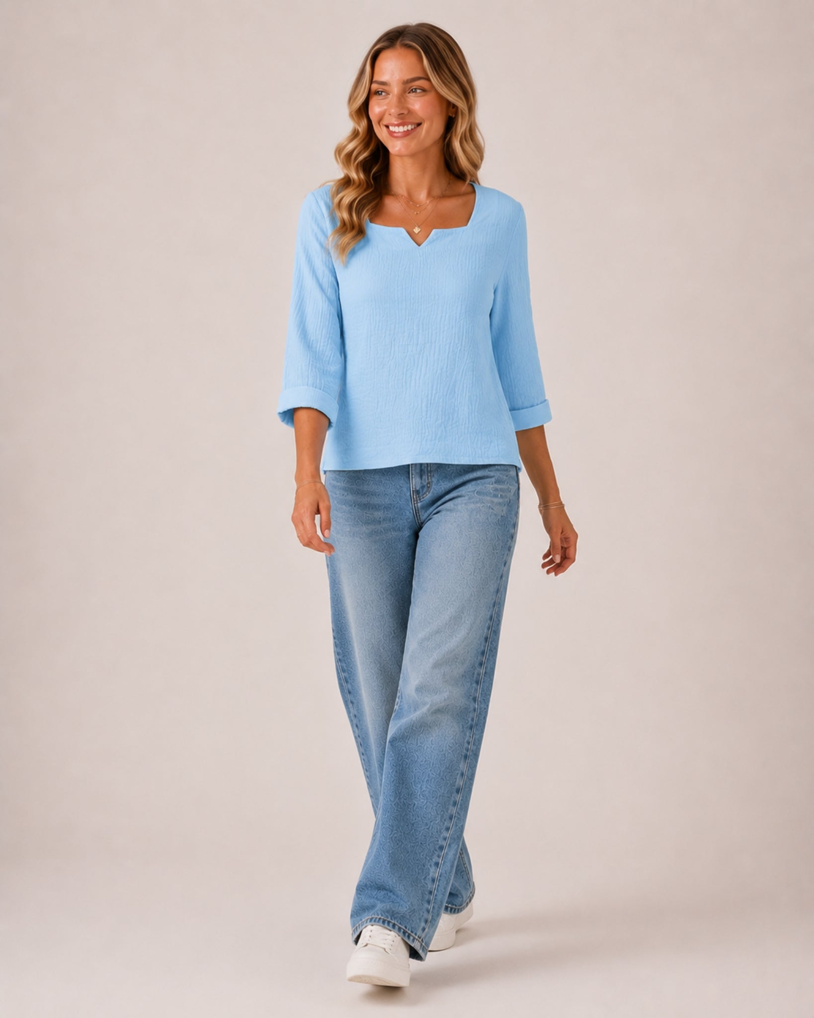 Women's Square Neck Crinkled Top