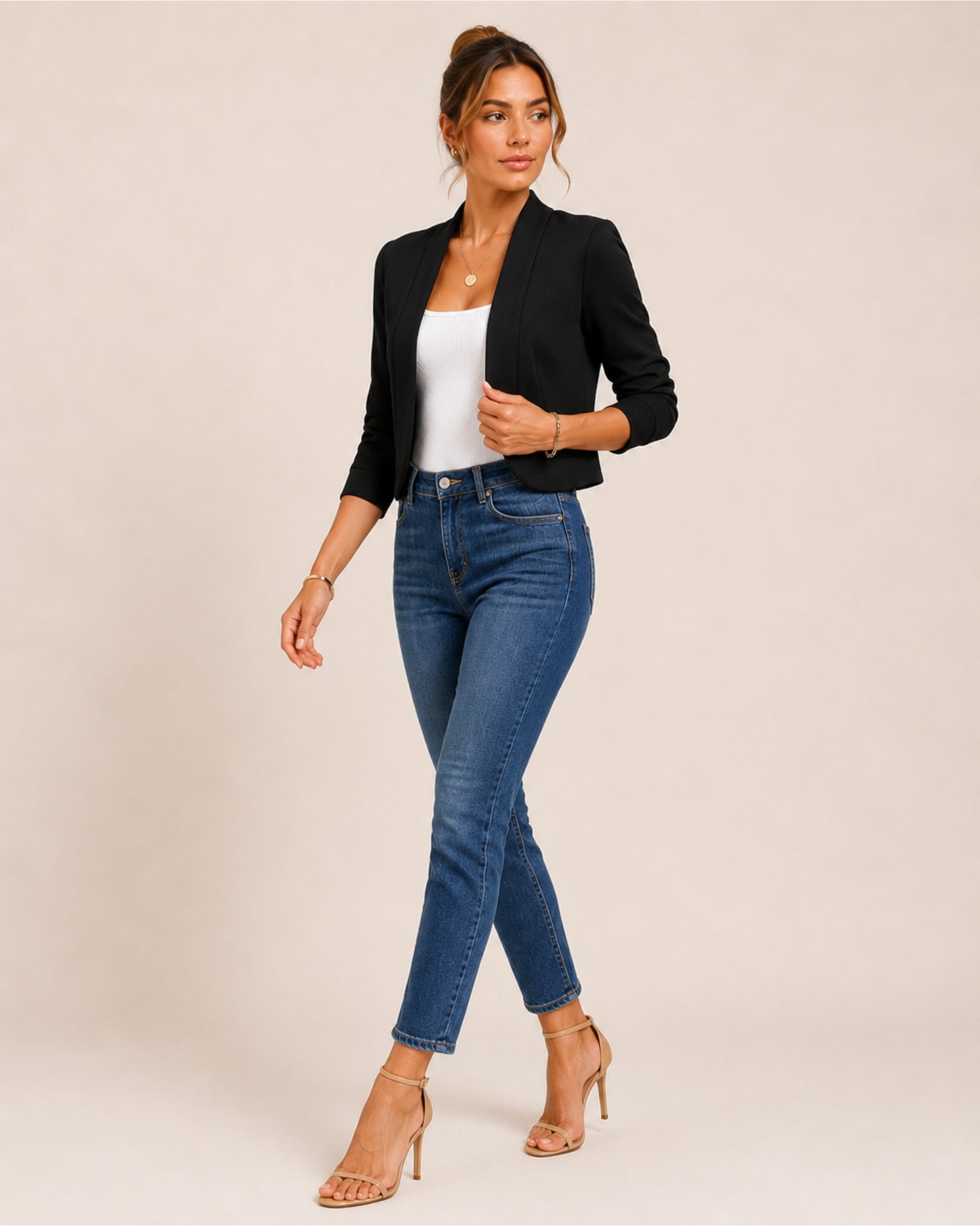 Women's Cropped Blazer with 3/4 Sleeves
