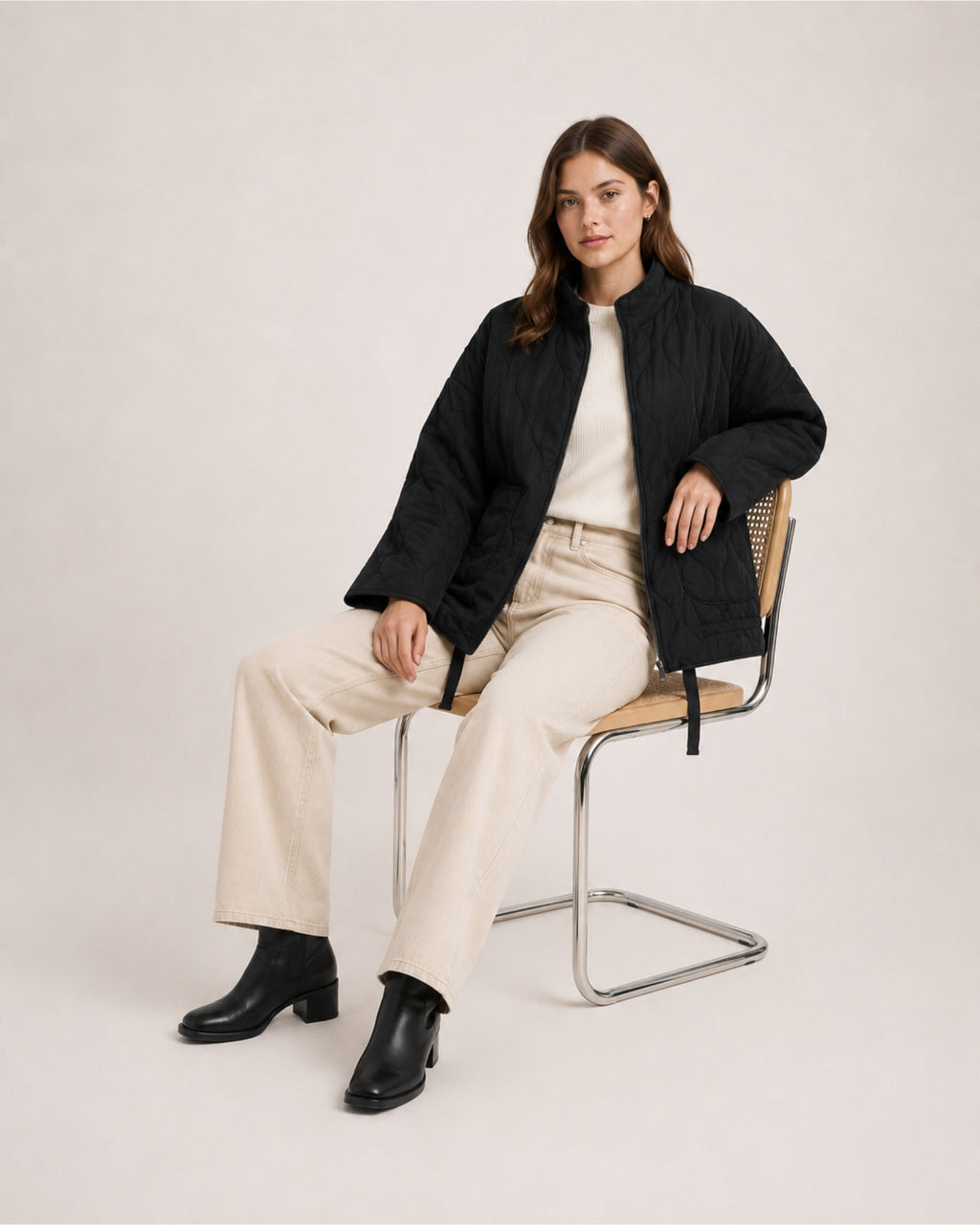 Women's Black Quilted Jacket – Lightweight Zip-Up Style