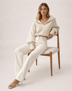 Women's Cropped Jumper Half Zip Chunky Knit Style