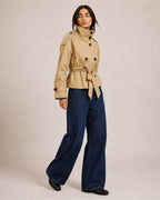 Women's Cropped Trench Coat with Belt & Stand Collar
