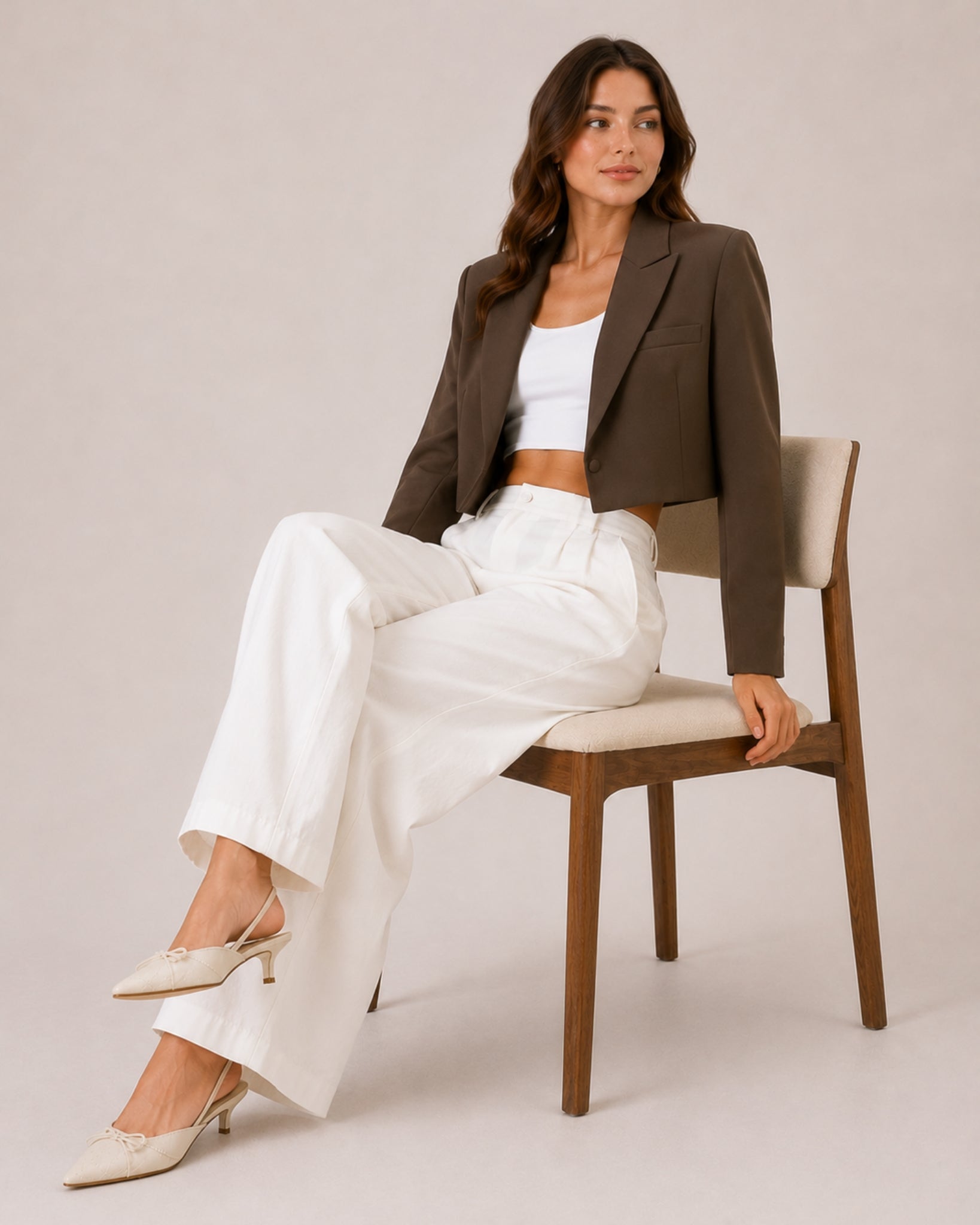 Women's Cropped Blazer with Notched Lapel