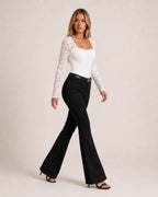 Women's White Lace Long Sleeve Top – Square Neck Lace Top