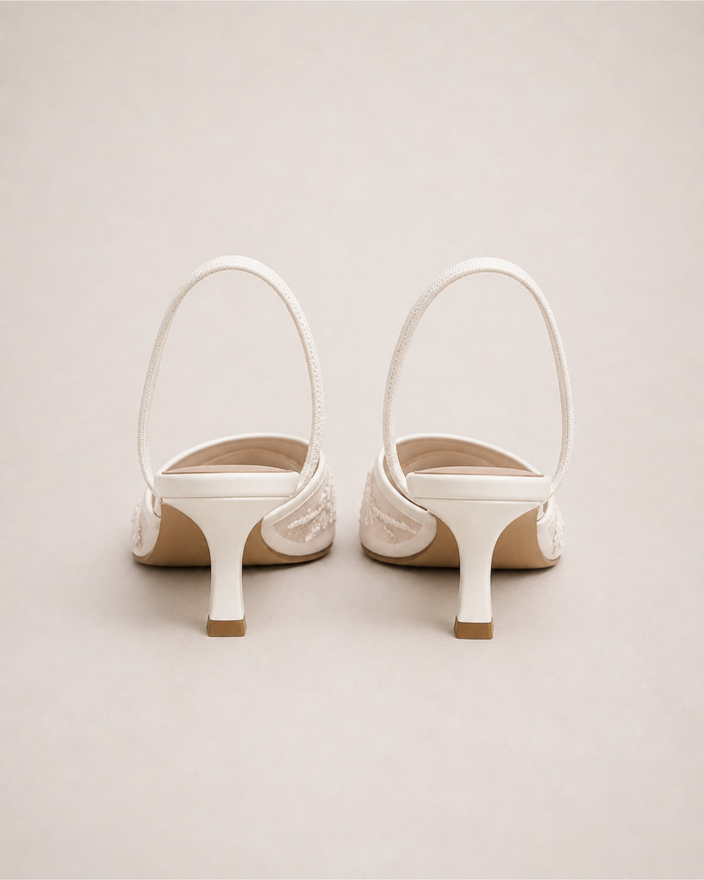 Women's Pointed Toe Slingback Heels with Embroidered Mesh