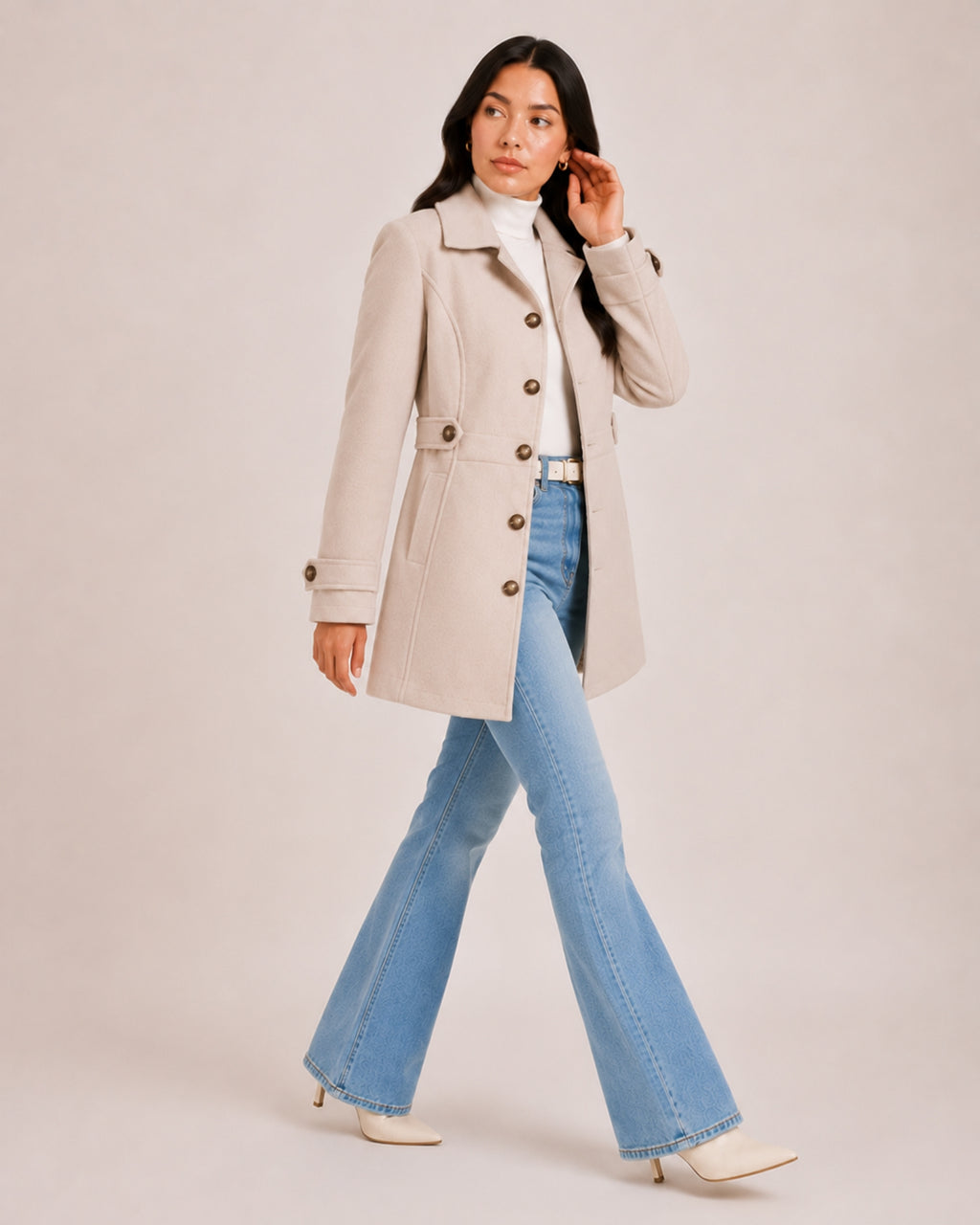 Women's Mid-Length Trench Coat – Tailored Button-Front Lightweight Coat