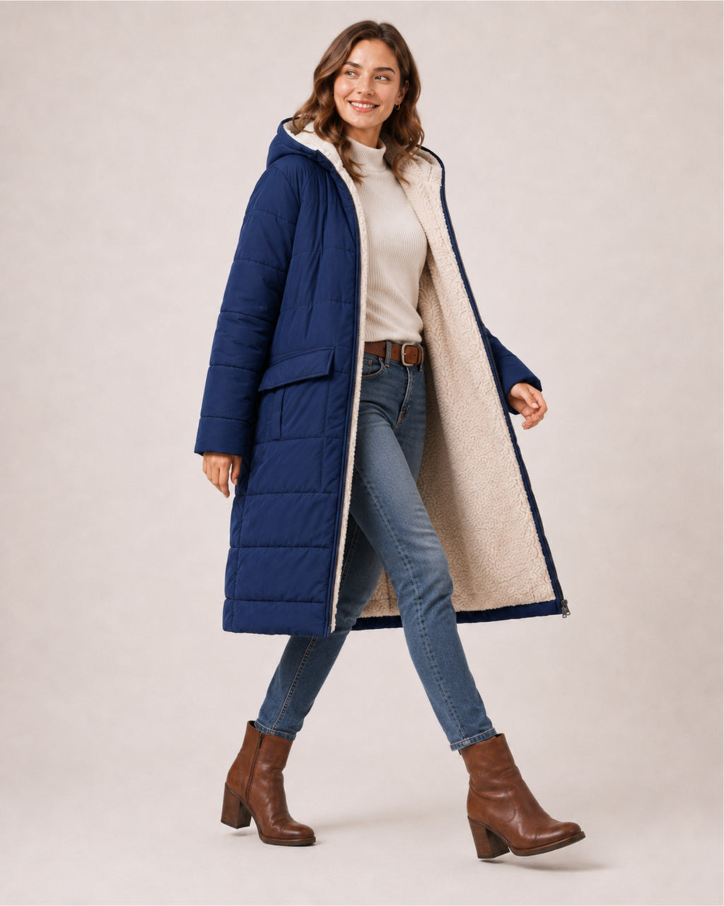 Women's Long Puffer Coat – Hooded Quilted Padded Jacket