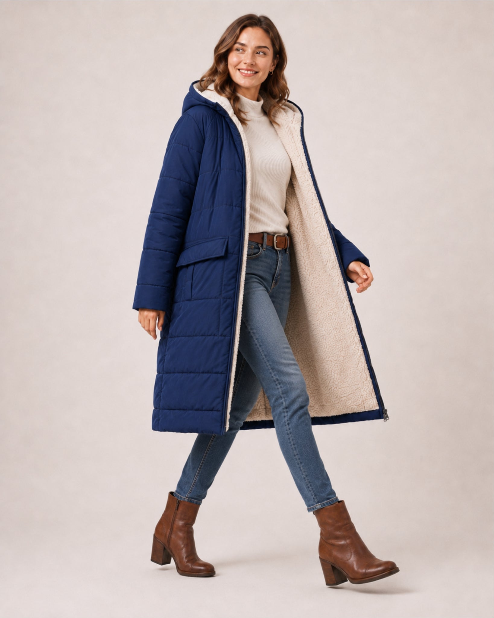 Women's Long Puffer Coat – Hooded Quilted Padded Jacket