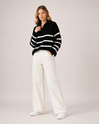 Women's Striped Jumper Half Zip Collared Knit Style
