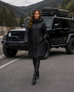 Women's Long Quilted Coat with Diamond Stitching