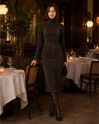 Women's Faux Suede Midi Dress – Long Sleeve