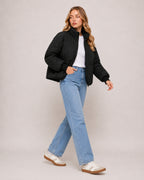 Women's Cropped Puffer Jacket with High Neck and Ribbed Cuffs