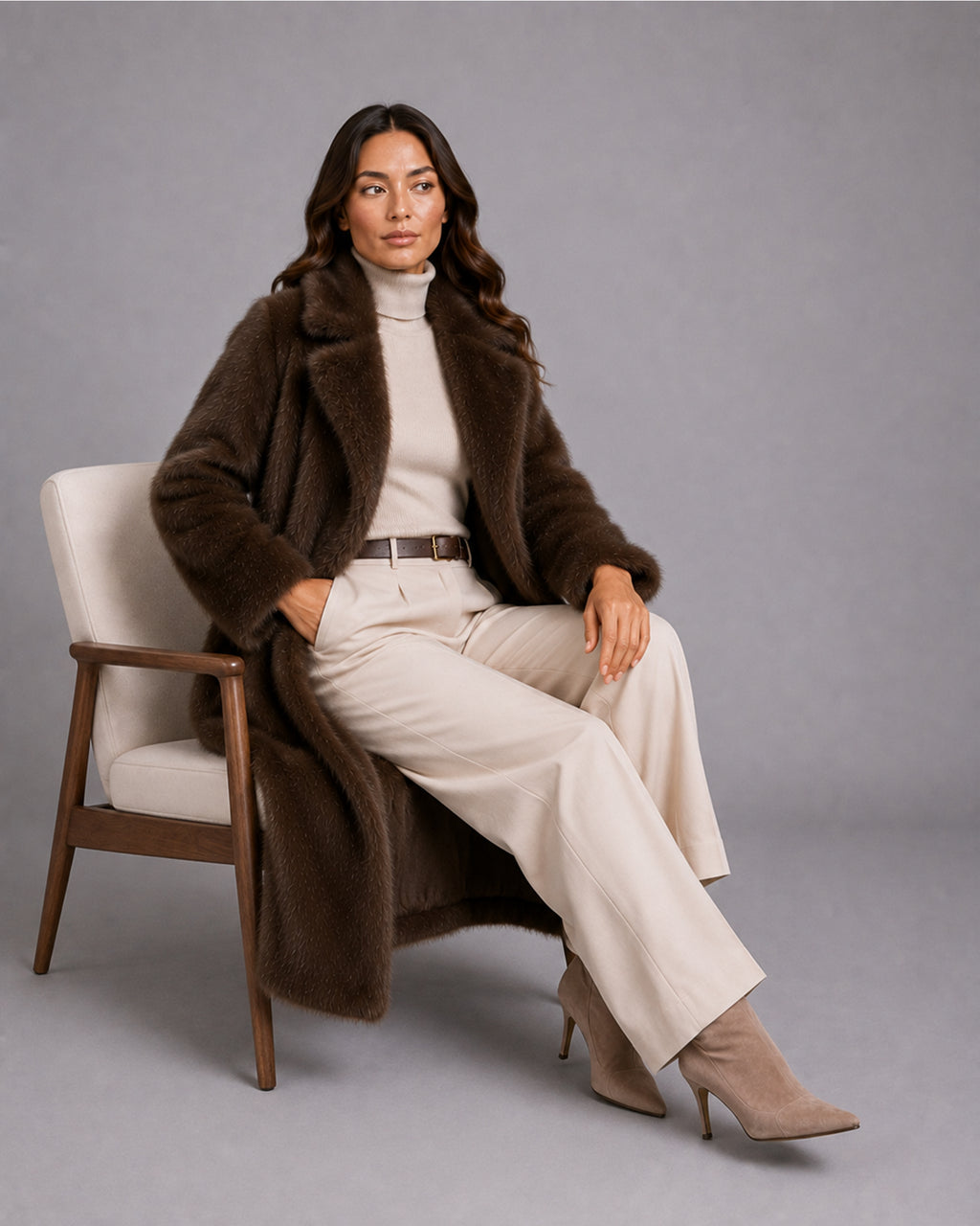 Women's Brown Faux Fur Coat – Long Fur Coat