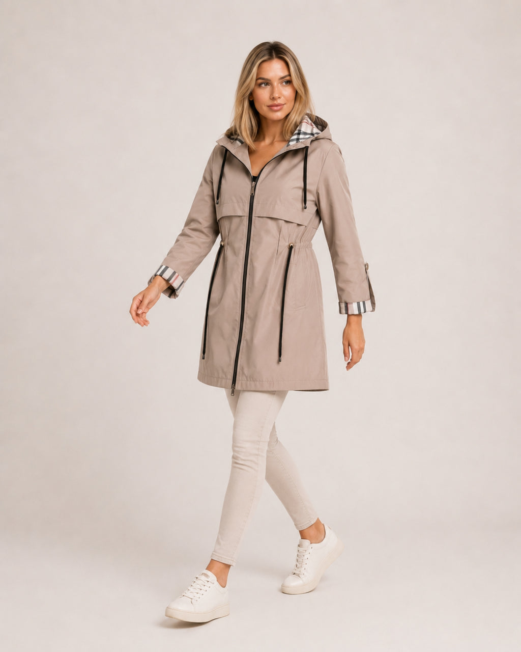 Women's Hooded Parka Coat with Adjustable Waist