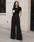 Women's High-Waisted Wide-Leg Tailored Trousers with Front Pleats