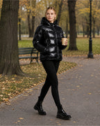 Women's Shiny Puffer Jacket with High Collar