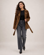 Women's Brown Suede Belted Jacket