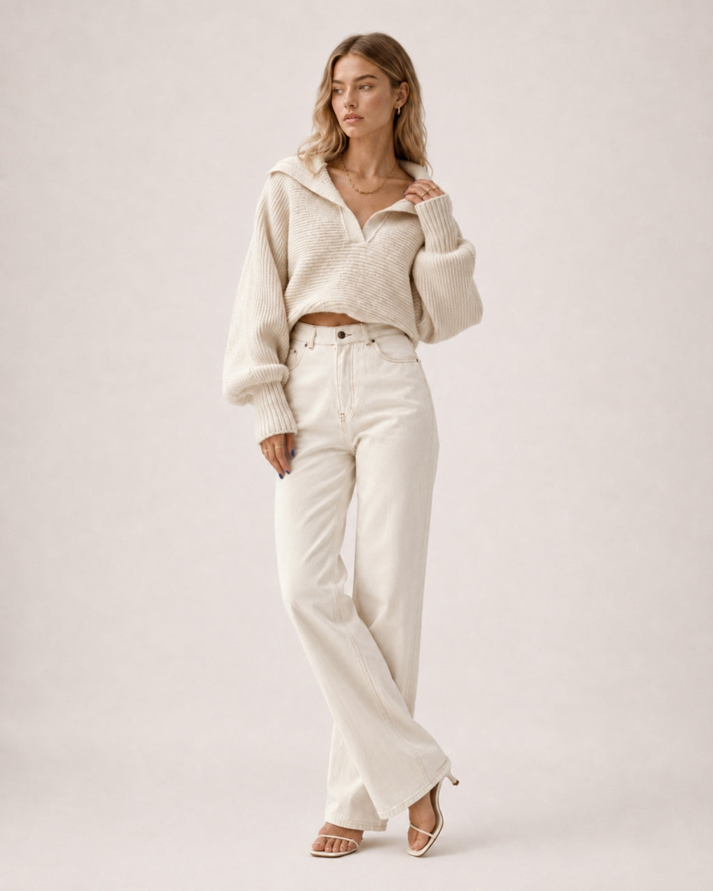 Women's Cropped Jumper Half Zip Chunky Knit Style