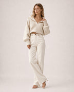 Women's Cropped Jumper Half Zip Chunky Knit Style