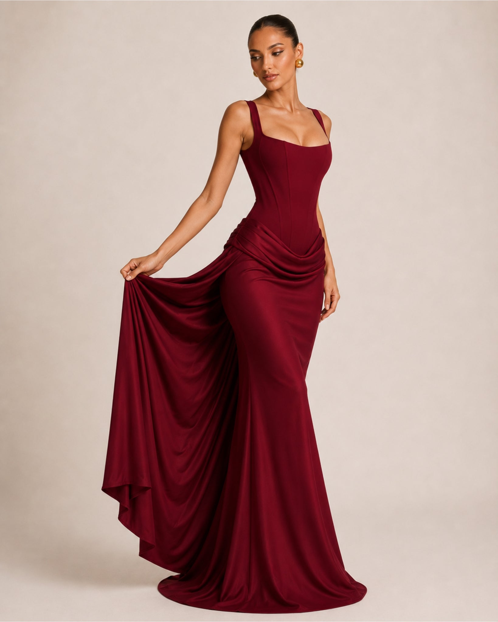 Women's Corset Bodycon Maxi Dress with Square Neck