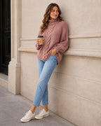 Women's Cable Knit Jumper Chunky Roll Neck Style