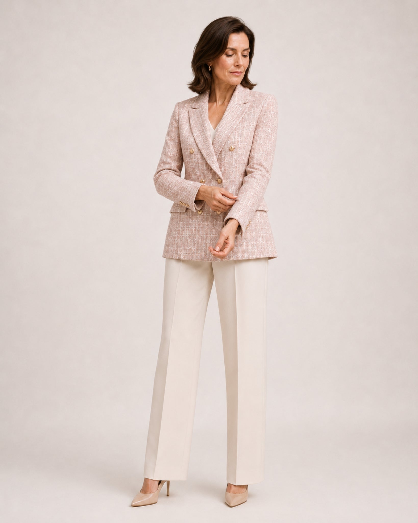 Women's Tweed Blazer Double Breasted Tailored Jacket
