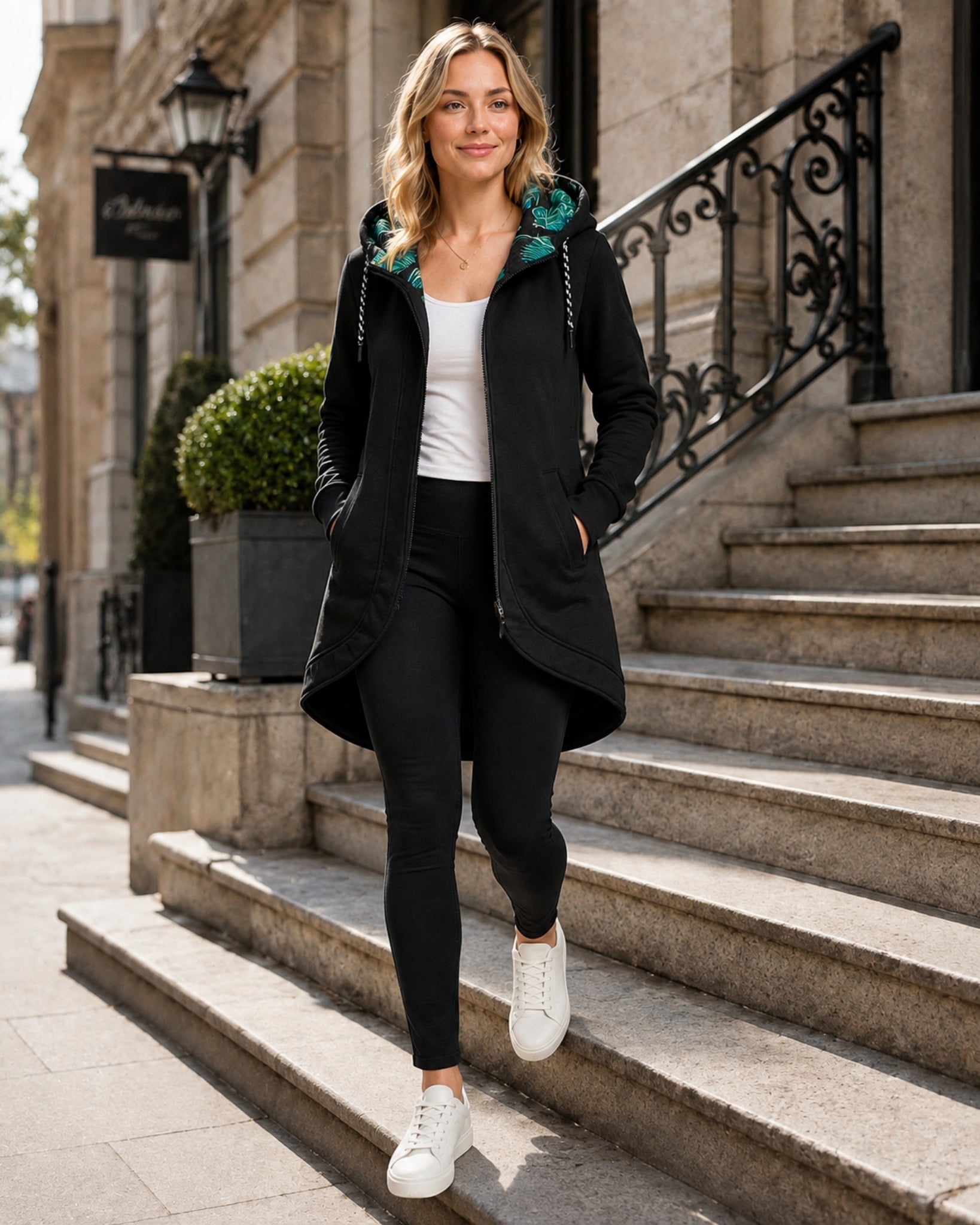 Women's Waterproof Coat Long Hooded Zip Front Style