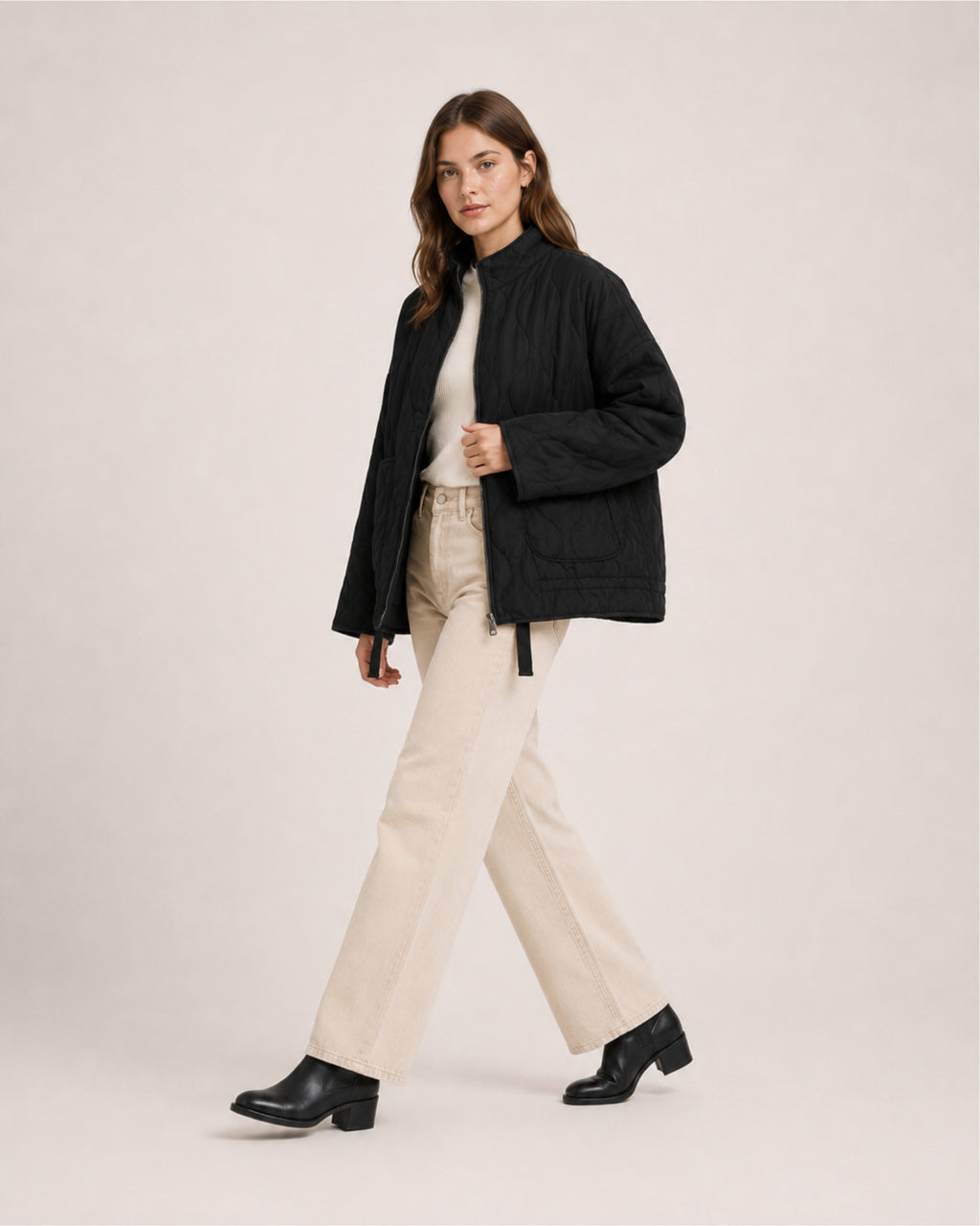 Women's Black Quilted Jacket – Lightweight Zip-Up Style