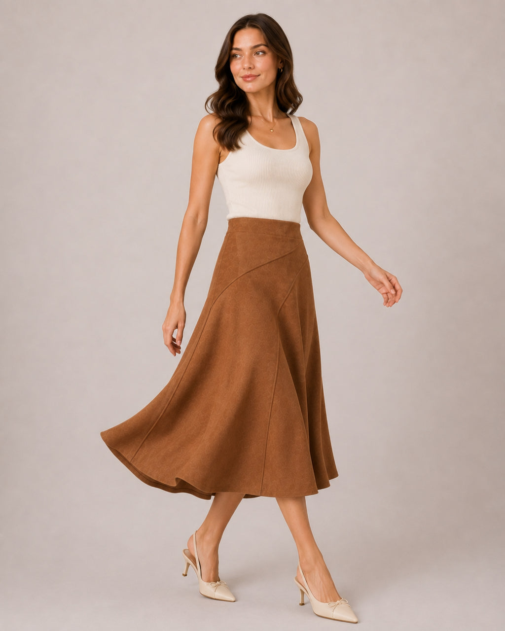 Women's Faux Suede A-Line Midi Skirt