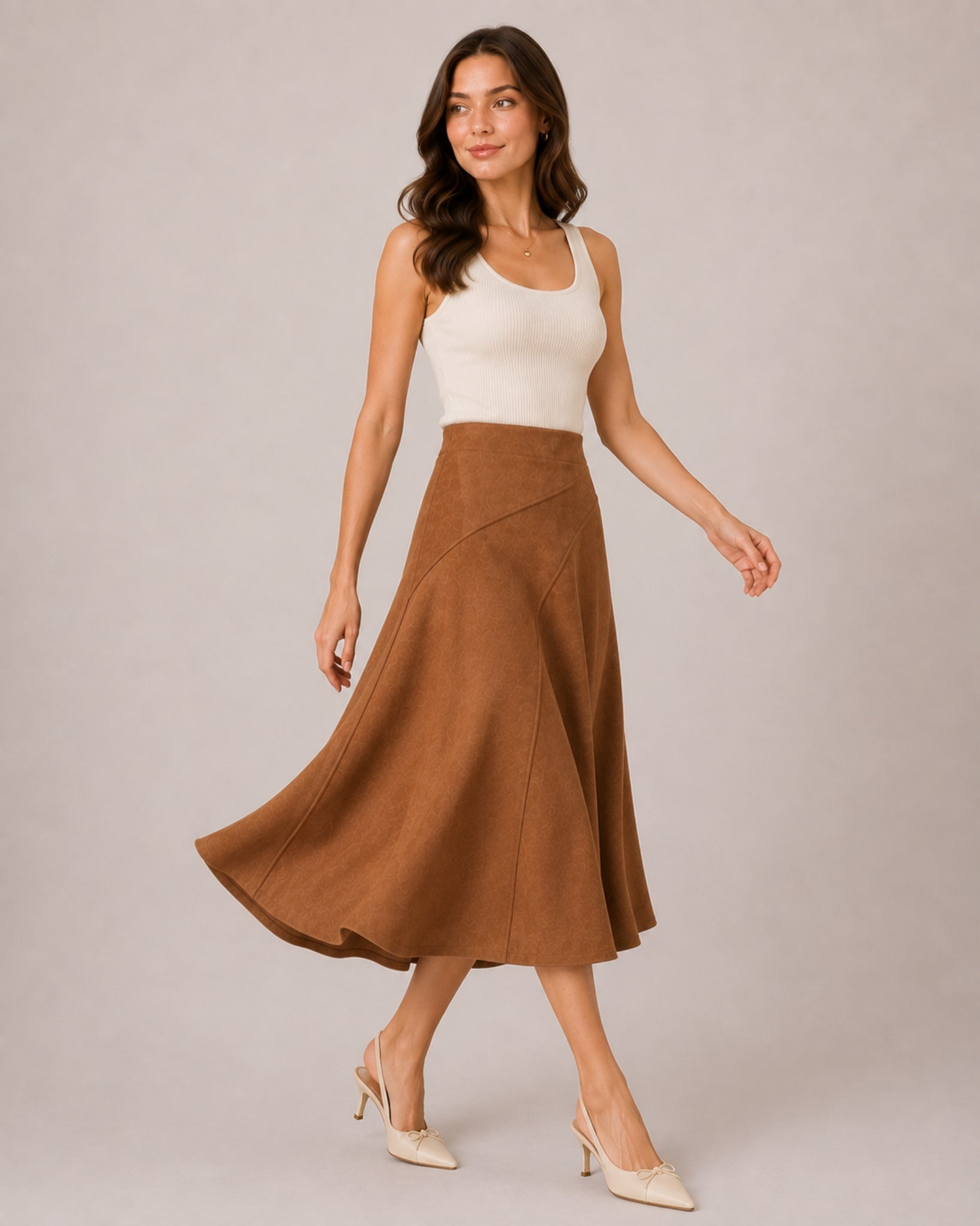 Women's Faux Suede A-Line Midi Skirt