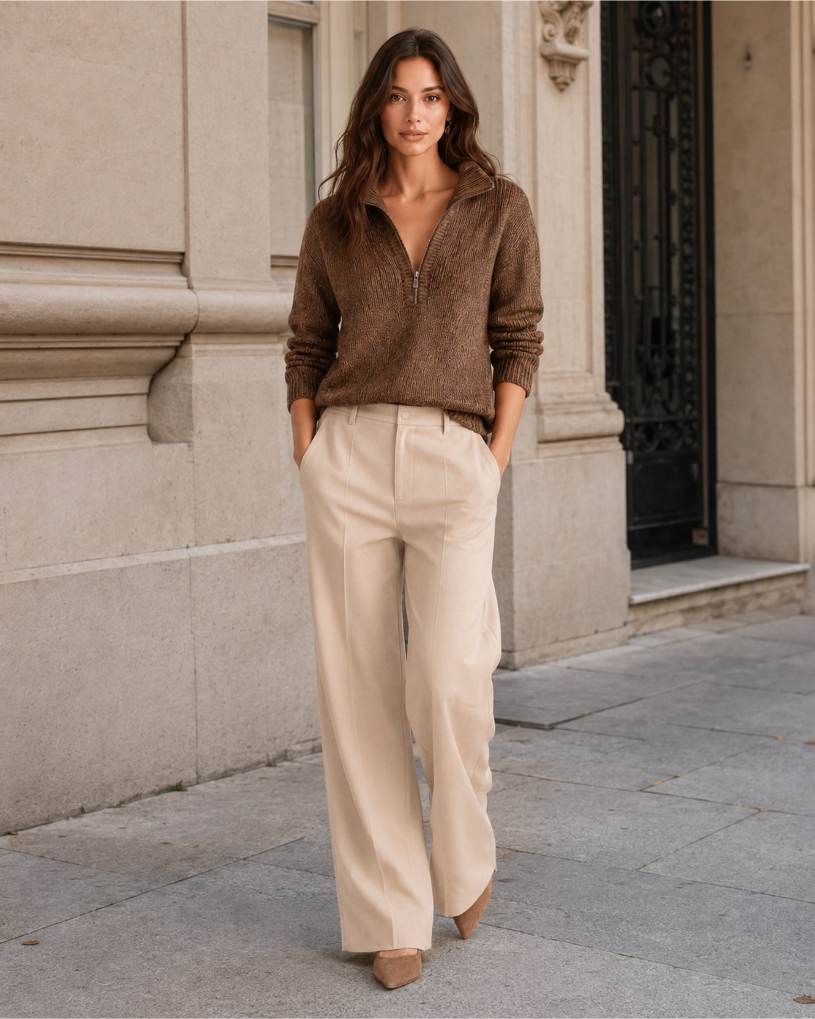 Women's Quarter-Zip Knitted Jumper with Relaxed Fit