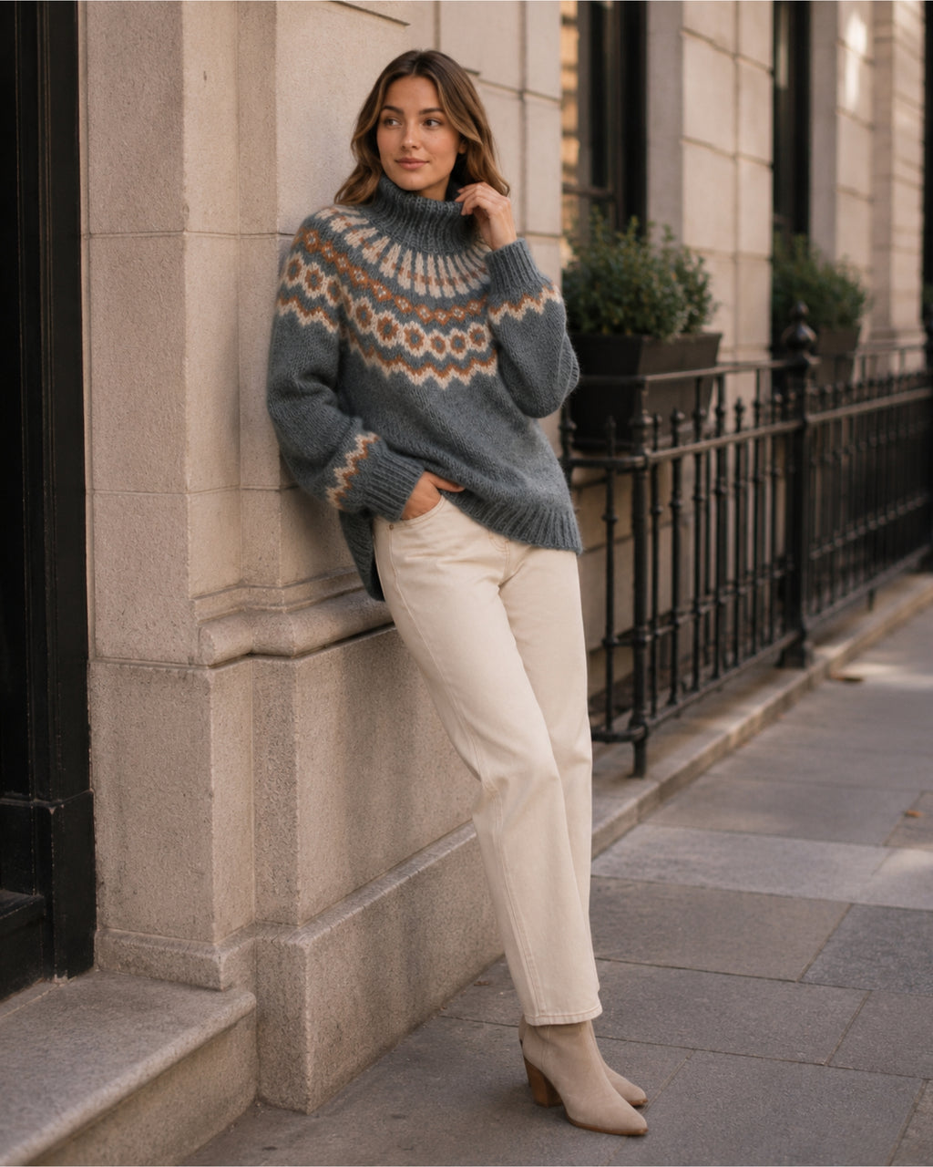 Women's Fair Isle Jumper Patterned High Neck Knitted Style