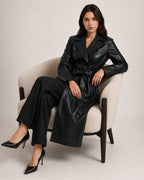 Women's Trench Coat Faux Leather Longline Belted Style