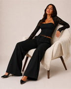 Women's Lace Long Sleeve Top – Fitted Square Neck Going Out Top