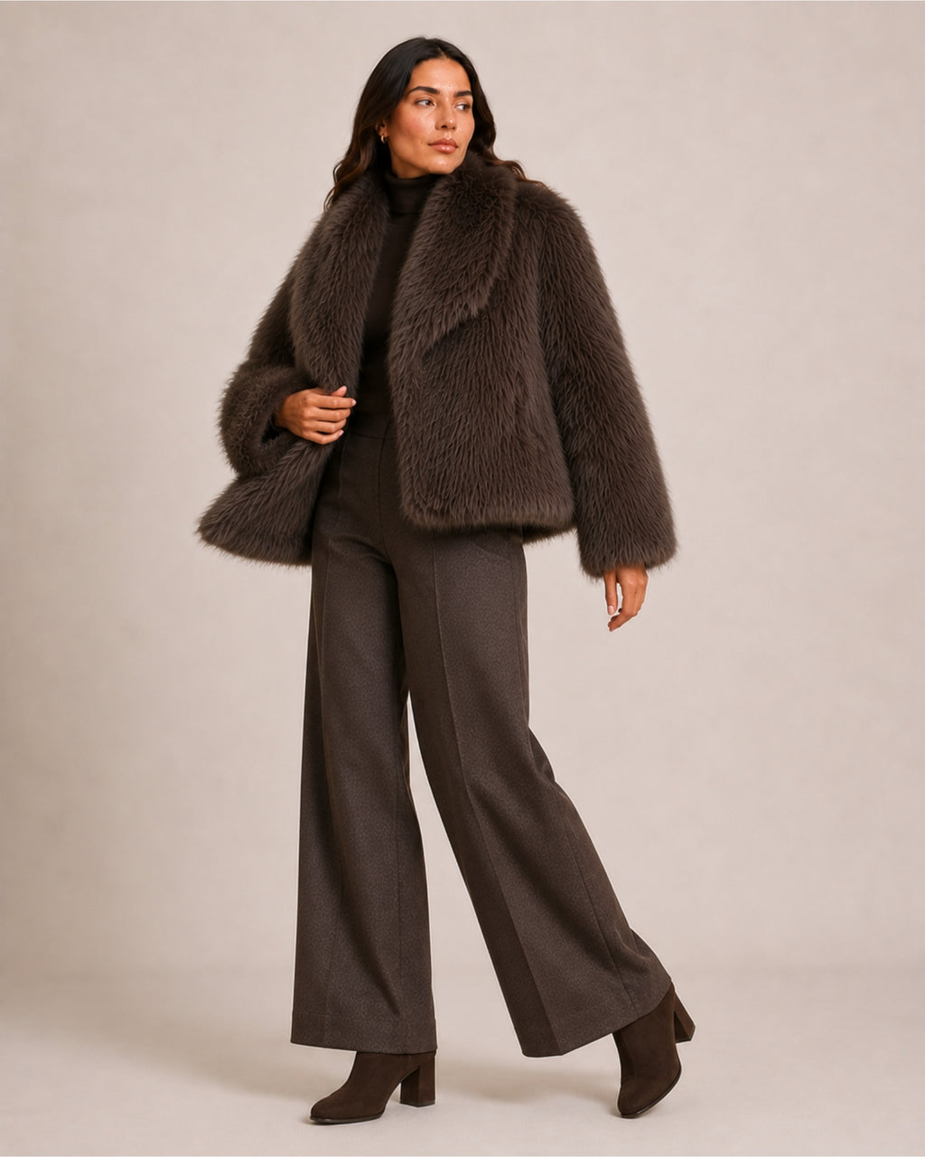 Women's Brown Faux Fur Jacket – Cropped Fur Jacket