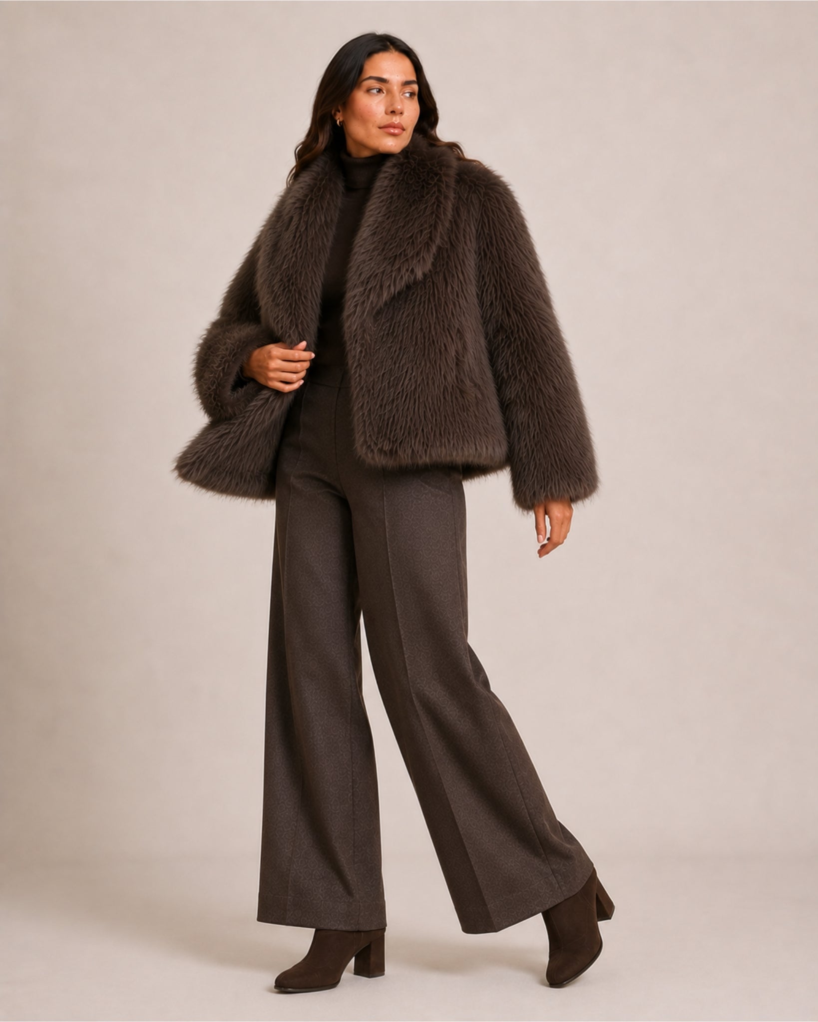 Women's Brown Faux Fur Jacket – Cropped Fur Jacket