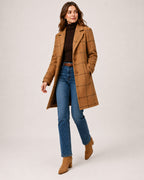 Women's Checked Coat Long Tailored Button Front Style