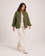 Women's Green Quilted Jacket – Relaxed Zip-Up Style