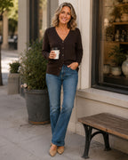 Women's Black V-Neck Button-Up Cardigan