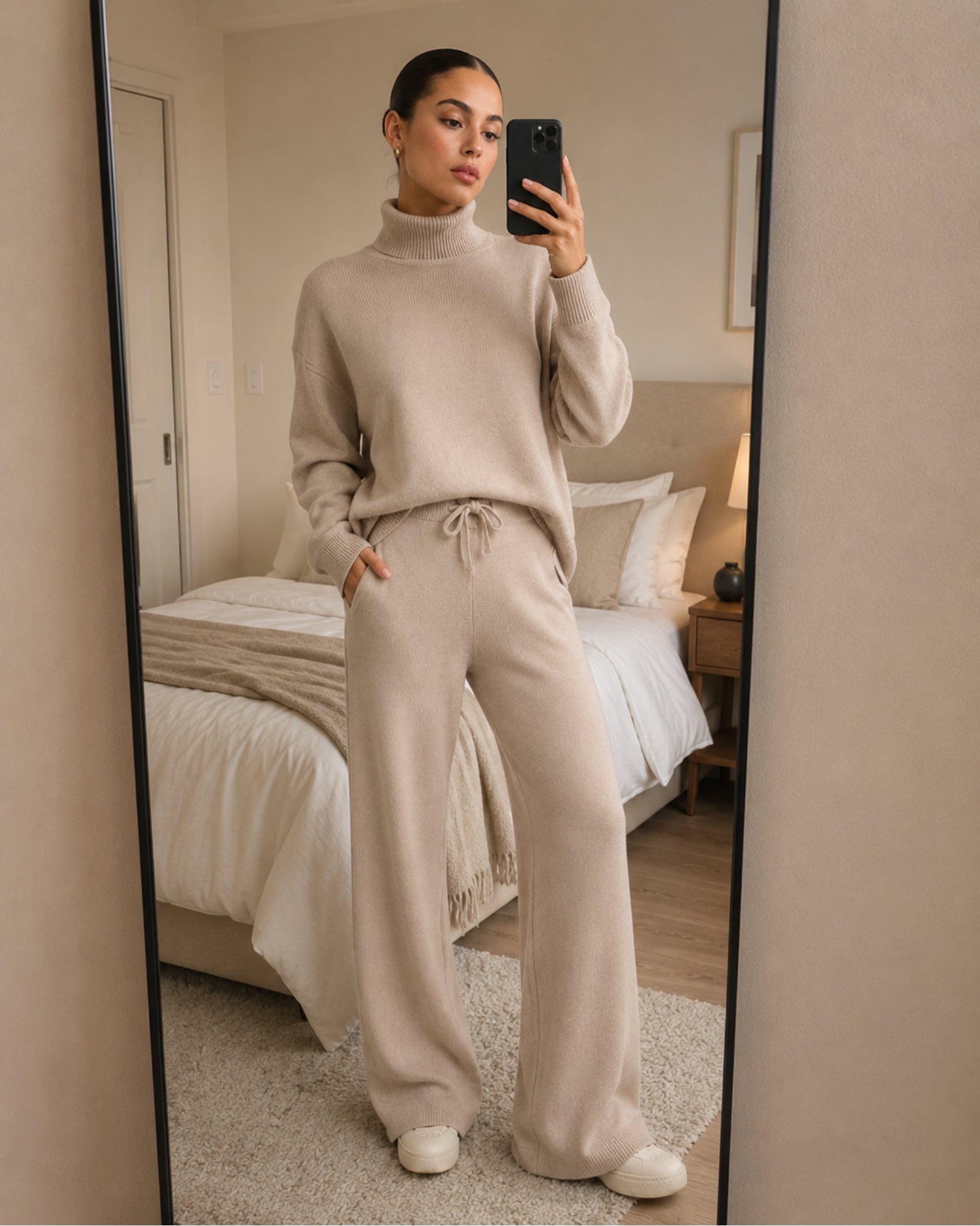 Women's Knitted Co-Ord Set with Wide Leg Trousers