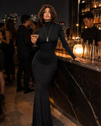 Women's Long Sleeve Bodycon Maxi Dress with High Neck